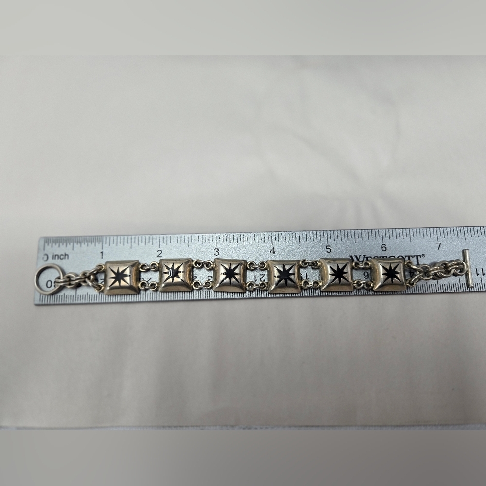 Taxco Mexico 925 Vintage Sterling Silver Strength Black Onyx Star Link Bracelet - Picture 7 of 9
